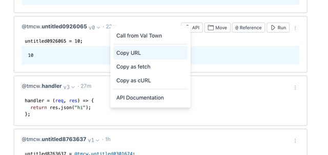 Val Town user interface in mid-2023