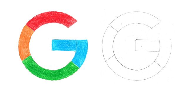 Google logo, saturated and unsaturated, color pencil